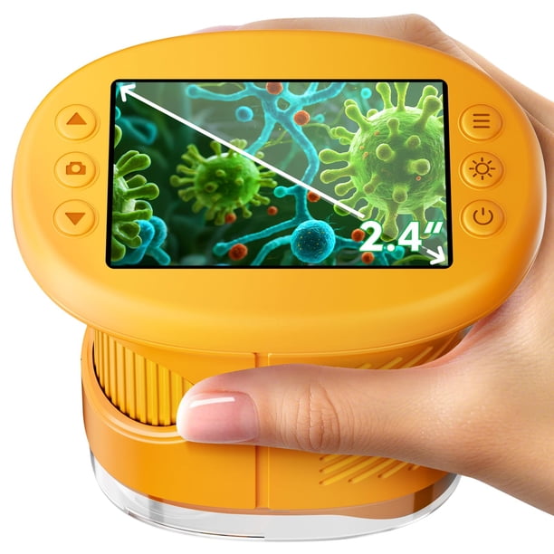 Microscopio portátil Odatay 1000X 4K con pantalla de 2.4 pulgadas para niños, amarillo