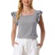 thumbnail image 1 of INSPIRE CHIC Blusas de Mujer Cuadros Cuello Cuadrado Mangas Volantes Blusa de Verano Negra S, 1 of 6