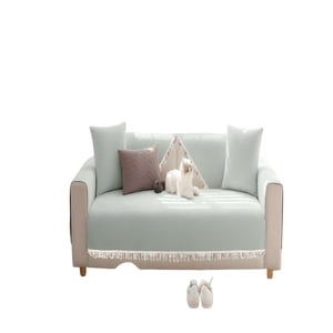 Genérico - Funda De Sofa De 5 Piezas Con Flecos Verde Menta