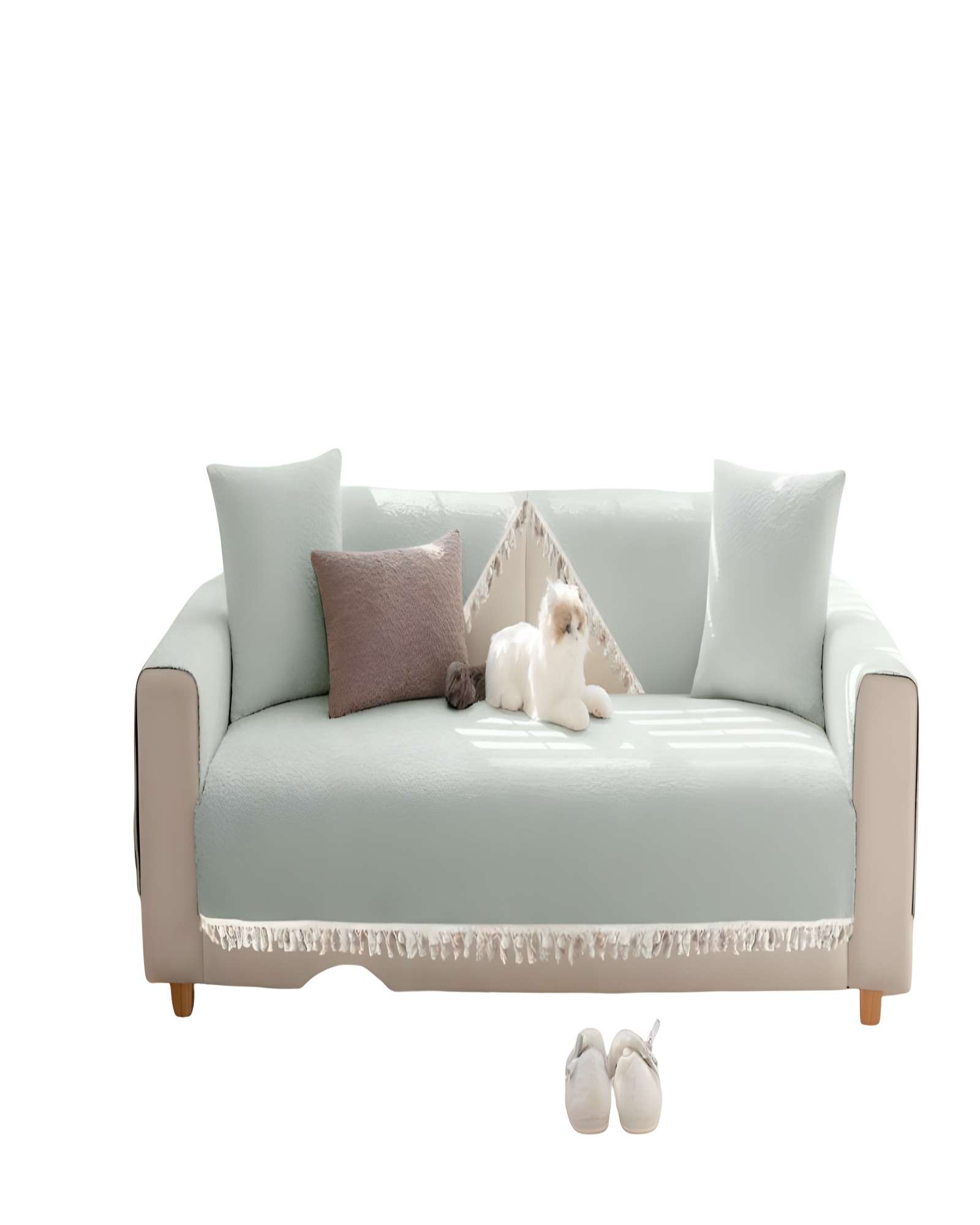 Genérico - Funda Para Sofa De 5 Piezas Con Flecos Verde Menta