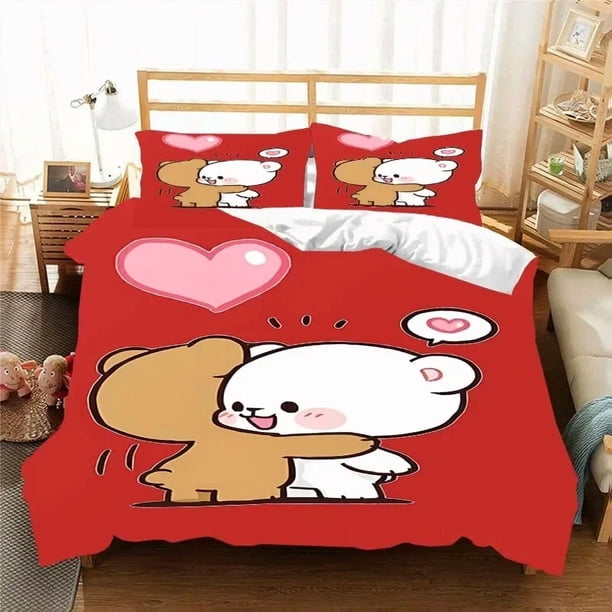 v2097 Bed Sheets Kawaii Bubu and Dudu Printing Anime Bedding Set Duvet Cover Comforter Bed Single Twin Full King Queen Size Bedding Set Kids 3-Piece Bedding Set (1 Duvet Cover + 2 Pillow Shams) Bed Sh