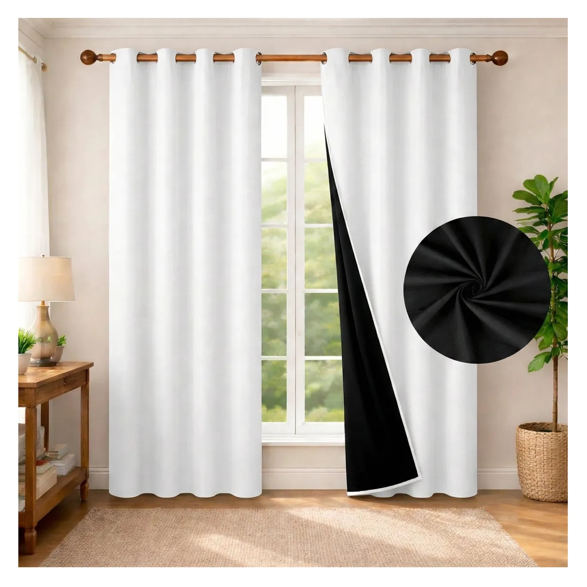 Eoland - Set X2 Cortinas 100% Blackout Termica Black Medida 241x132cm Blanco