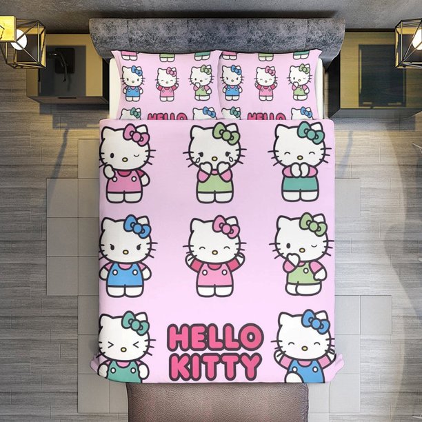 Hello Kitty Sweet Kaiju Pastel Comforter Twin SizeComforter Set for Kids Girls3Pcs Bedding Set Printed Comforter with 2 PillowcasesDown AlternativeSoft and Lightweight Bed Sheets