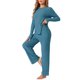 thumbnail image 4 of INSPIRE CHIC Conjunto de Pijamas para Mujer Cuello Redondo Manga Larga Ropa de Dormir Suave Pijamas Ropa de Casa con Bolsillo S Azul Pavo Real, 4 of 6