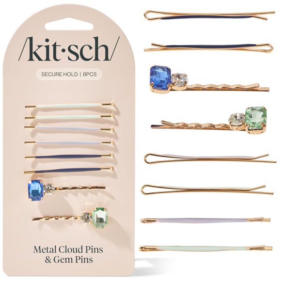 Pasadores Kitsch Gem, 8 piezas, Light Sapphire y Chrysolite
