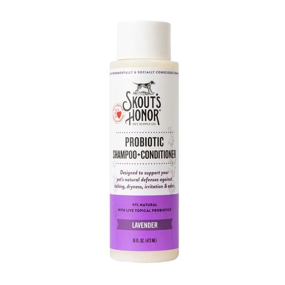 Champú y acondicionador probiótico para mascotas Skout Honor con aceite de aguacate y omega-3, 97% natural, sin parabenos ni sulfatos, libre de crueldad animal, 16 oz, lavanda