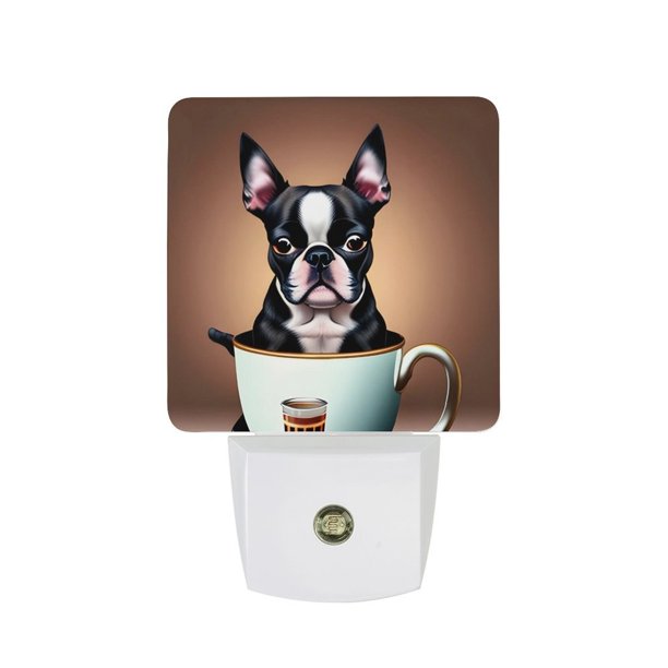 Boston Terrier Luz nocturna LED con sensor de anochecer a amanecer para dormitorio, baño, pasillo, escaleras - Lámpara LED nocturna de enchufe, 0.5W - 1 pieza