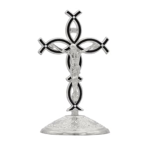 Bothyi - Figura De Cruz De Pie, Escultura Religiosa Para Entrada Interior De Acción De Gracias, Color Plateado Y Negro