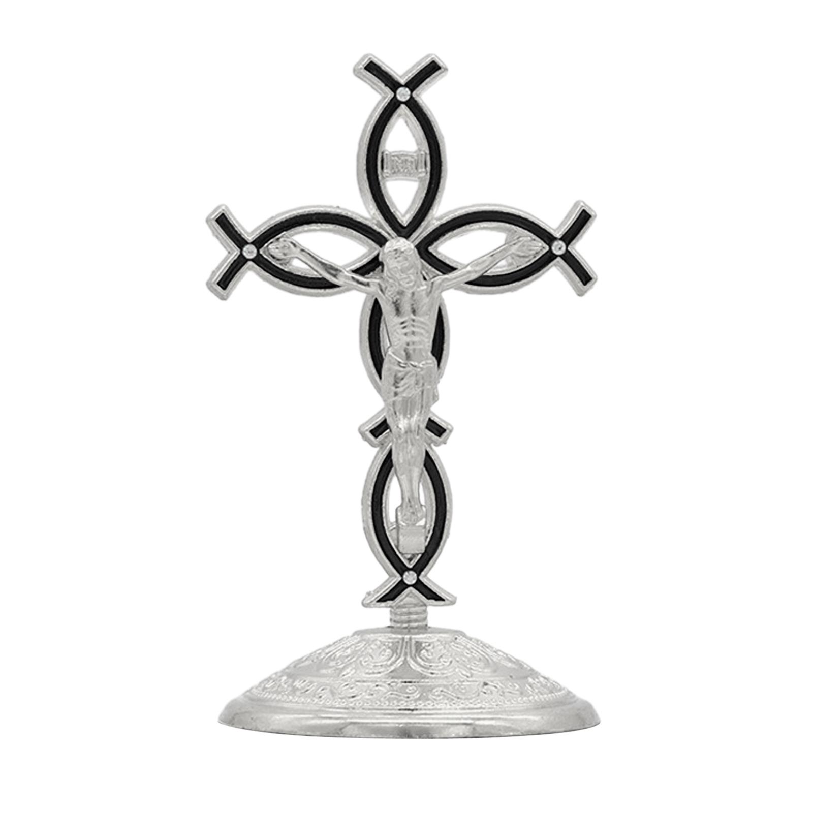 Bothyi - Figura De Cruz De Pie, Escultura Religiosa Para Entrada Interior De Acción De Gracias, Color Plateado Y Negro