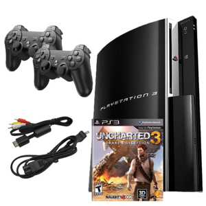 Sony Playstation 3 Ps3 Console Original 40Gb Black With Uncharted 3: Drake'S Deception And Two Retrofam Controllers (Refurbished)