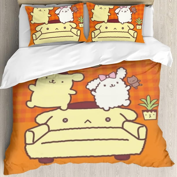 Cute Dog Comforter Set 3 Piece Twin Boys Girls Cartoon Puppy Yellow Bedding Set Lovely Pompompurin Comforter Dogs Collection Bed Set Pompompurin Lover Bedroom Decor
