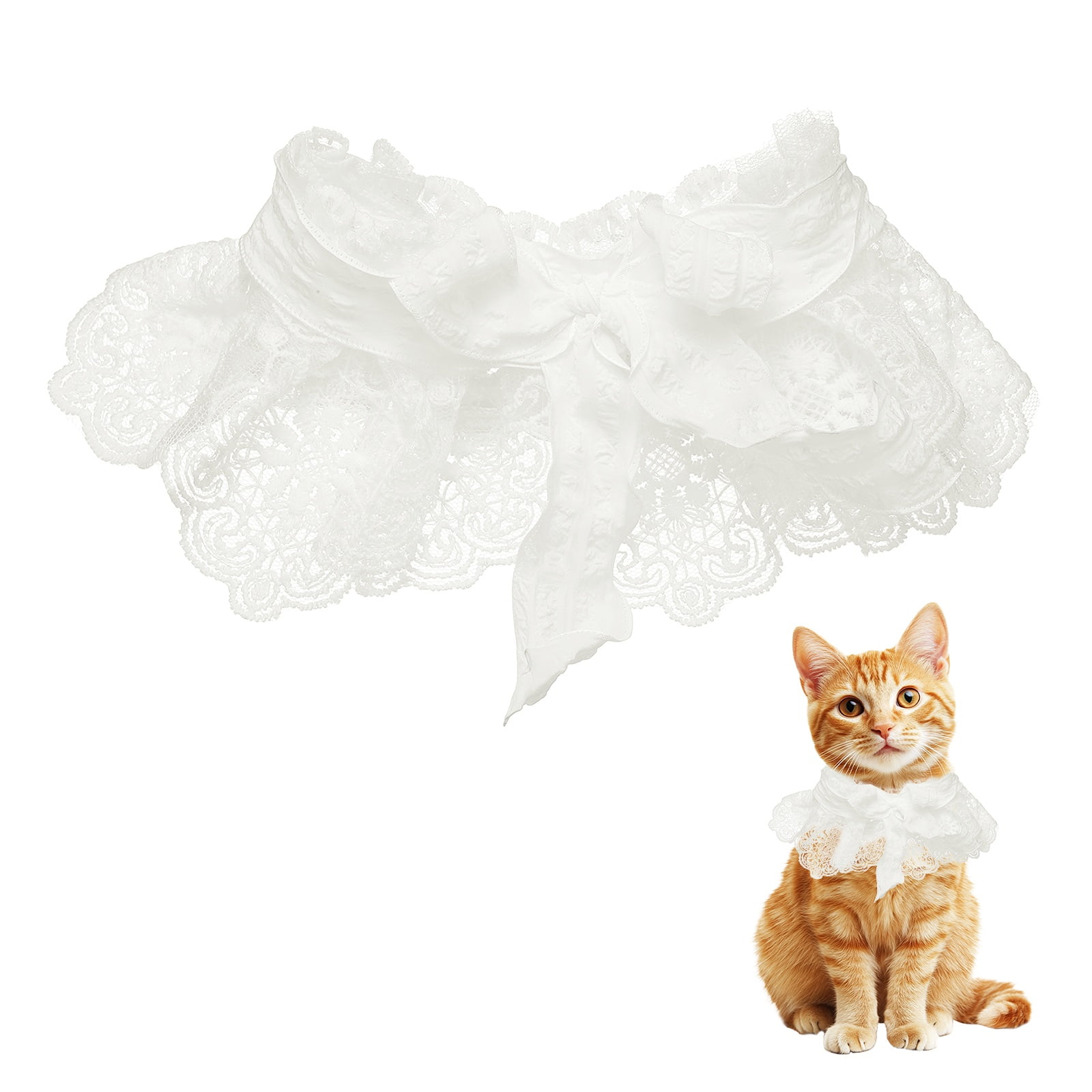 Collar de Encaje para Mascotas, Collar de Gato Lindo, Baberos para Perros, Pajarita para Mascotas, Bandana con Volantes Ajustable y Desprendible Blanco & S - Para Perros/Gatitos/Cachorros Pequeños