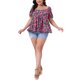 thumbnail image 2 of Agnes Orinda Blusas de Verano Casual para Mujer de Talla Grande con Estampado Floral, Escote de Corazón, Manga Corta, Dobladillo con Volantes y Espalda Plisada 1X Rosa Fucsia, 2 of 6