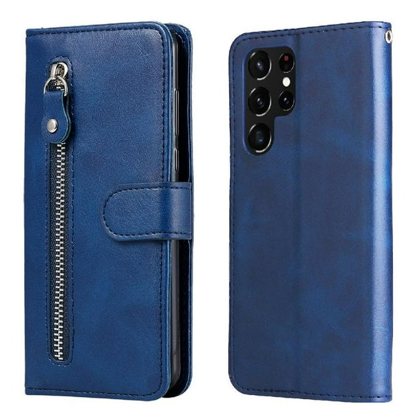 Funda con Cremallera para Samsung Galaxy S23 Ultra 5G, Carcasa Cartera de Cuero PU con Soporte y Tarjetero