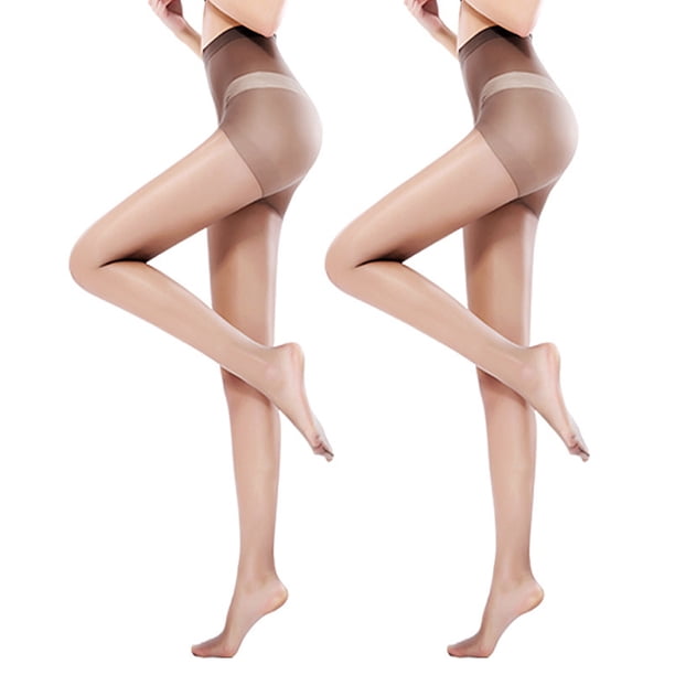 Paquete de 2 medias de seda brillantes y transparentes para mujer, con control superior y talle alto, ultra brillantes
