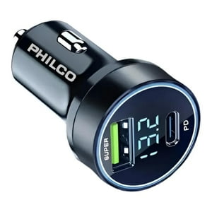 Philco - Cargador De Auto Doble Qc3.0 Usb Led Negro D49A