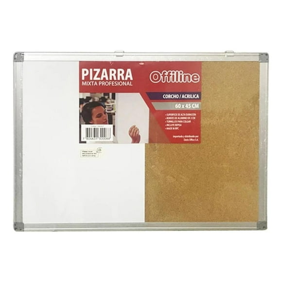 Pizarra Mixta Corcho Y Acrilica 60x45cm, Marco Aluminio