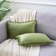thumbnail image 2 of REGALWOVEN Paquete de 2 Fundas de Cojín de Terciopelo con Pompones Fundas de Almohada Decorativas con Flecos Verde 12" x 20", 2 of 6