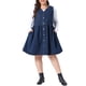 thumbnail image 1 of Vestido Pichi de Mezclilla para Mujer Talla Grande de Agnes Orinda, Cuello en V, Sin Mangas, Abotonado, Casual, con Bolsillos, 1X Azul Oscuro, 1 of 6
