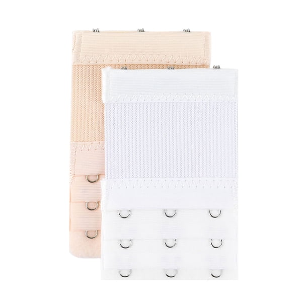 Juego de 2 piezas de extensores de tirantes de sujetador 3 filas 2 ganchos/3 ganchos/4 ganchos extensiones elásticas de gancho de sujetador color de piel y blanco 3 ganchos