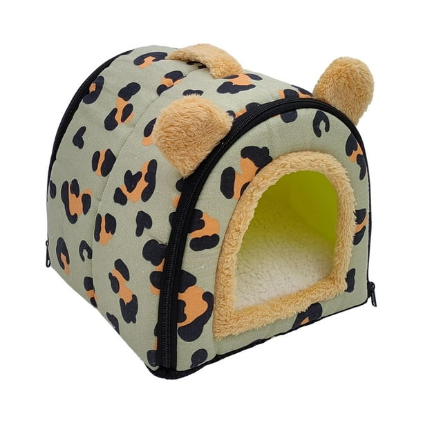 Cama plegable 2 en 1 para mascotas, cama cálida para perros pequeños y cachorros con asa portátil, diseño de cremallera con cojín lavable extraíble , verde 35x29x29cm