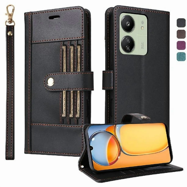 FOXDOCK Funda tipo Cartera para Xiaomi Redmi 13C – Cubierta de Cuero PU con Múltiples Ranuras, Bolsillo para Efectivo y Correa de Muñeca
