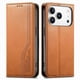 thumbnail image 1 of Funda tipo cartera para iPhone 17 Pro Max de piel con cierre magnético, ranuras para tarjetas y correa para la muñeca Marrón, 1 of 6