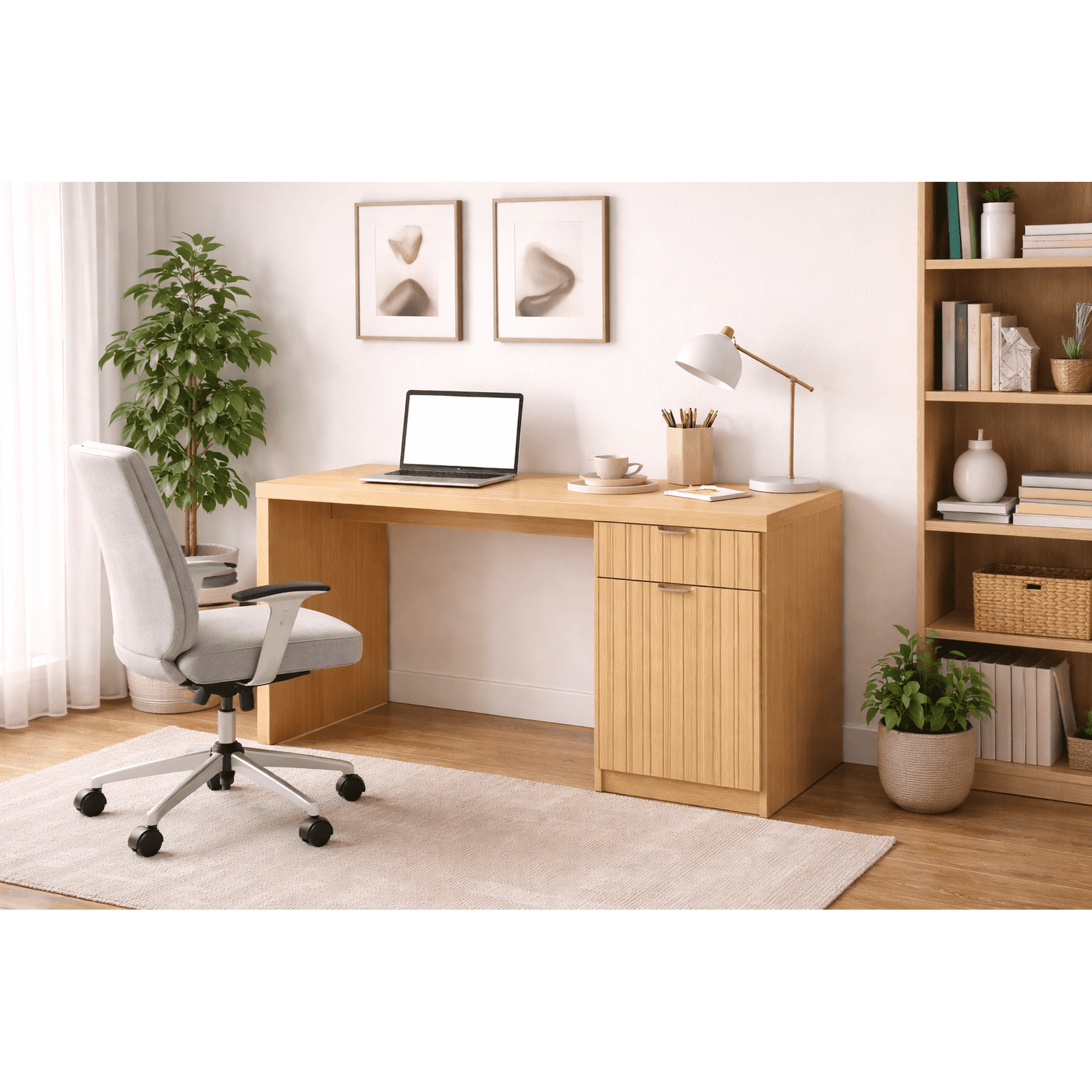 Space Home - Escritorio Trabajo 120x55x75 Cm Melamina Madera Natural Con Cajonera