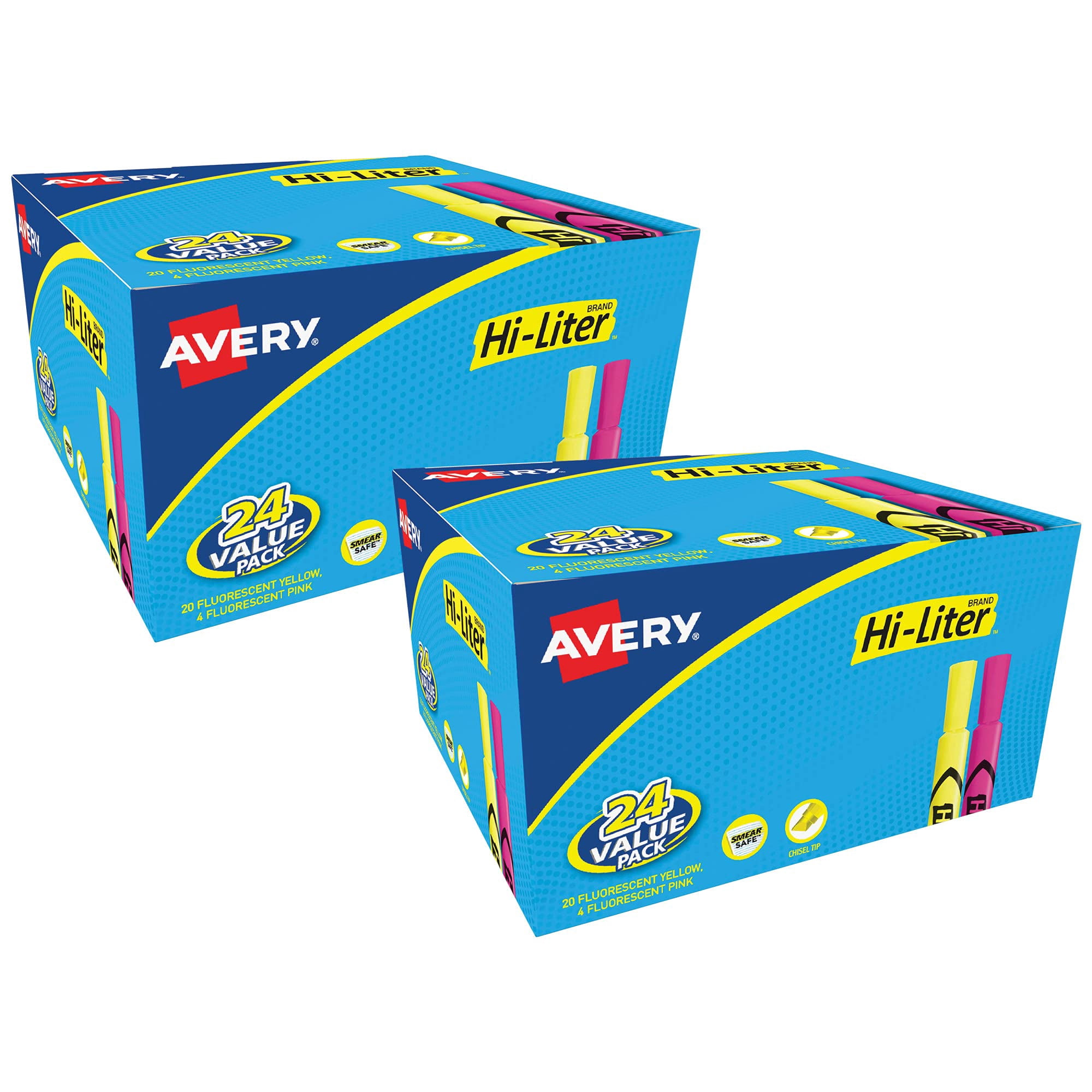 Iluminador Avery Hi-liter, Estilo Escritorio, Punta Cincelada, 24 Rotuladores Rosas Y Amarillos, Paq