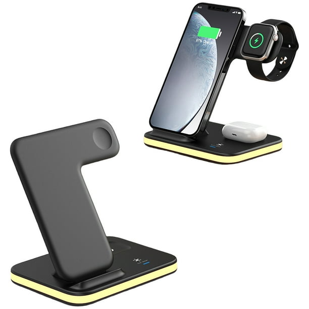4 En 1 Cargador Inalámbrico Para Teléfonos Móviles Compatible Con Apple Android 15W Carga Rápida Teléfono Móvil Soporte Cargador Inalámbrico-Negro