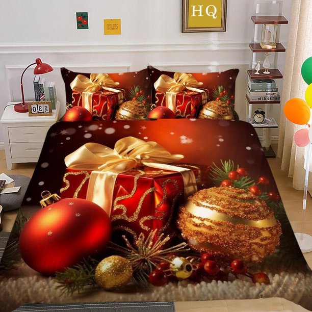 Christmas Eve Gifts Tree Santa Claus Teen Quilt Duvet Cover Set3-Piece Bedding Set