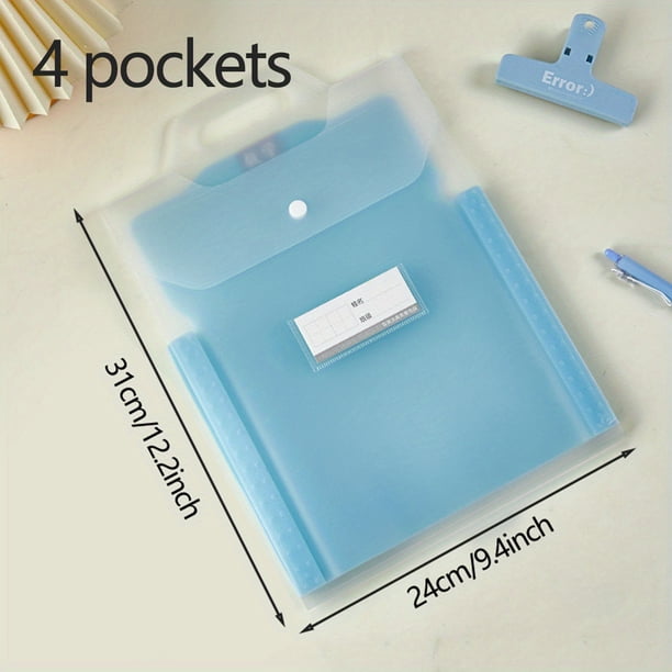 4 Pockets Expanding File Organizer With Handle, Expandable File With Lable Organizer Fit For Student 9.4*12.2in A4 Letter Size Able To Hold 50 Sheets Paper Color Cute Purple Pink Blue Green White