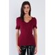 thumbnail image 1 of Top de Cuello en V Acanalado en Color Rojo Cereza, 1 of 5