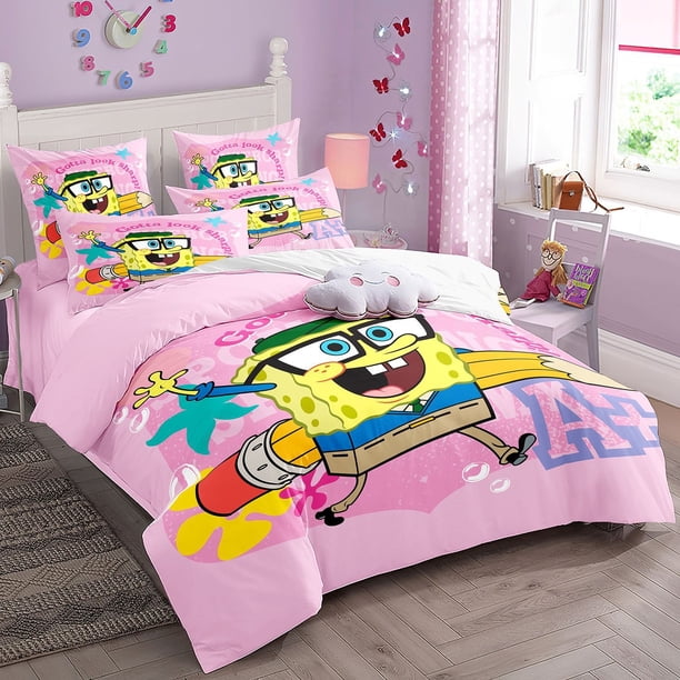 Cuteed Spongebob Patrick Star Bedding Set,Cartoon SquarePants Quilt Cover SpongeBob Duvet Cover Twin Size Sets Bed Sheets