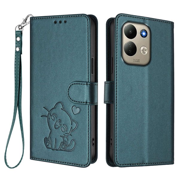 Xiaomi Redmi 17 4G/5G Funda Billetera con Estampado de Gato, Verde Oscuro