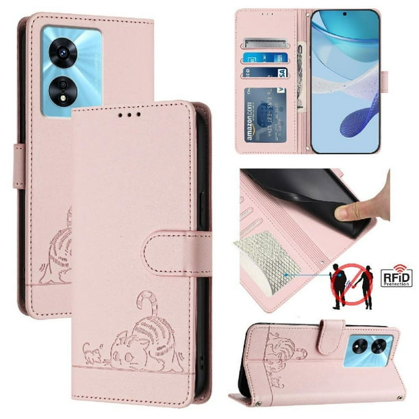 Funda tipo cartera FOXDOCK para REALME NARZO 50 5G con soporte, ranuras, RFID, diseño de gato
