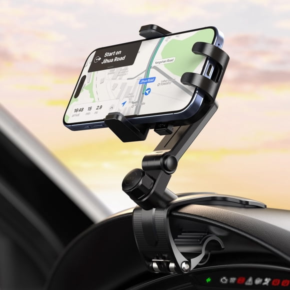 Soporte para teléfono móvil con rotación de 360° para el salpicadero del coche, fácil de manejar con una mano, compatible con smartphones de 4 a 7 pulgadas-Negro