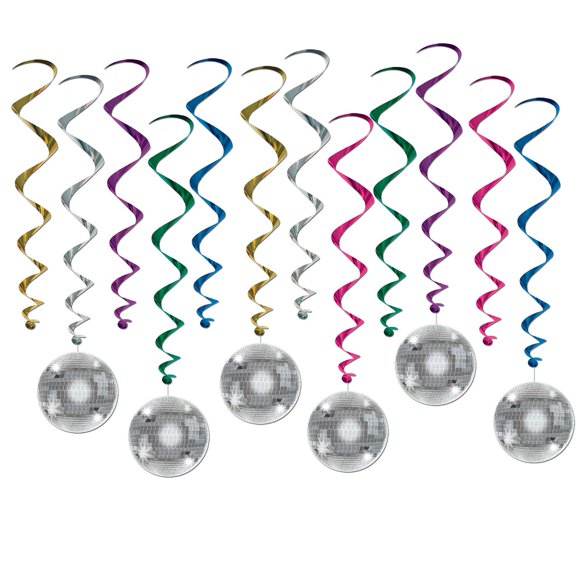 Remolinos de bola de discoteca Beistle, paquete de 12, tamaño 44.45 cm-82.55 cm