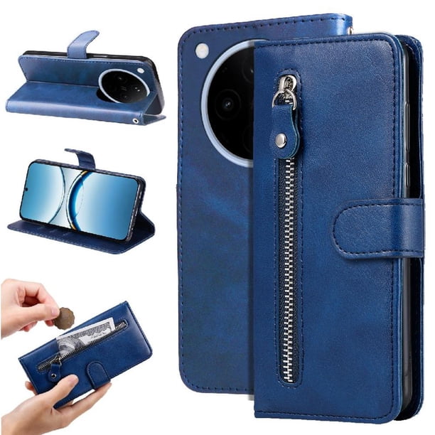 Funda con Cremallera para OPPO Find X8 Pro, Carcasa Cartera de Cuero PU con Soporte y Tarjetero
