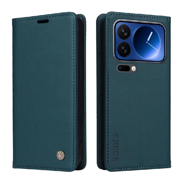 Funda Billetera de Cuero para Xiaomi 17 Pro con Tarjetero y Soporte - Tapa Magnética Azul