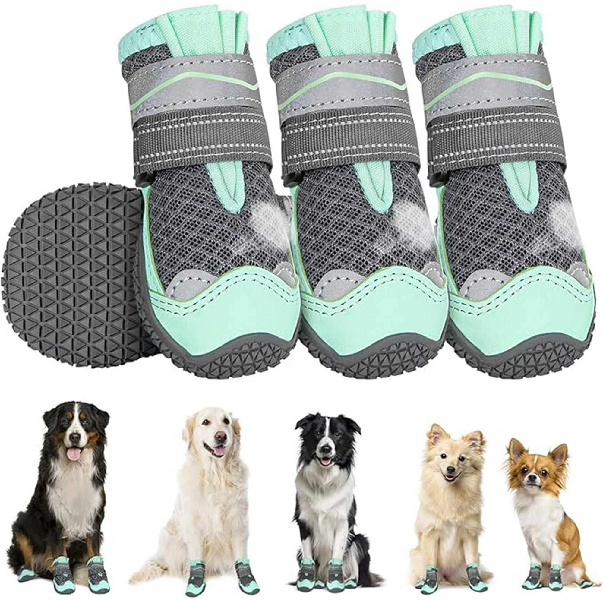 Veat00l - Zapatos Para Perros, 4 Juegos De Botas Para Perros Transpirables Y Antideslizantes, Con Correas Reflectantes Y Ajustables, Zapatos Para Perros Pequeños Y Medianos Y Grandes