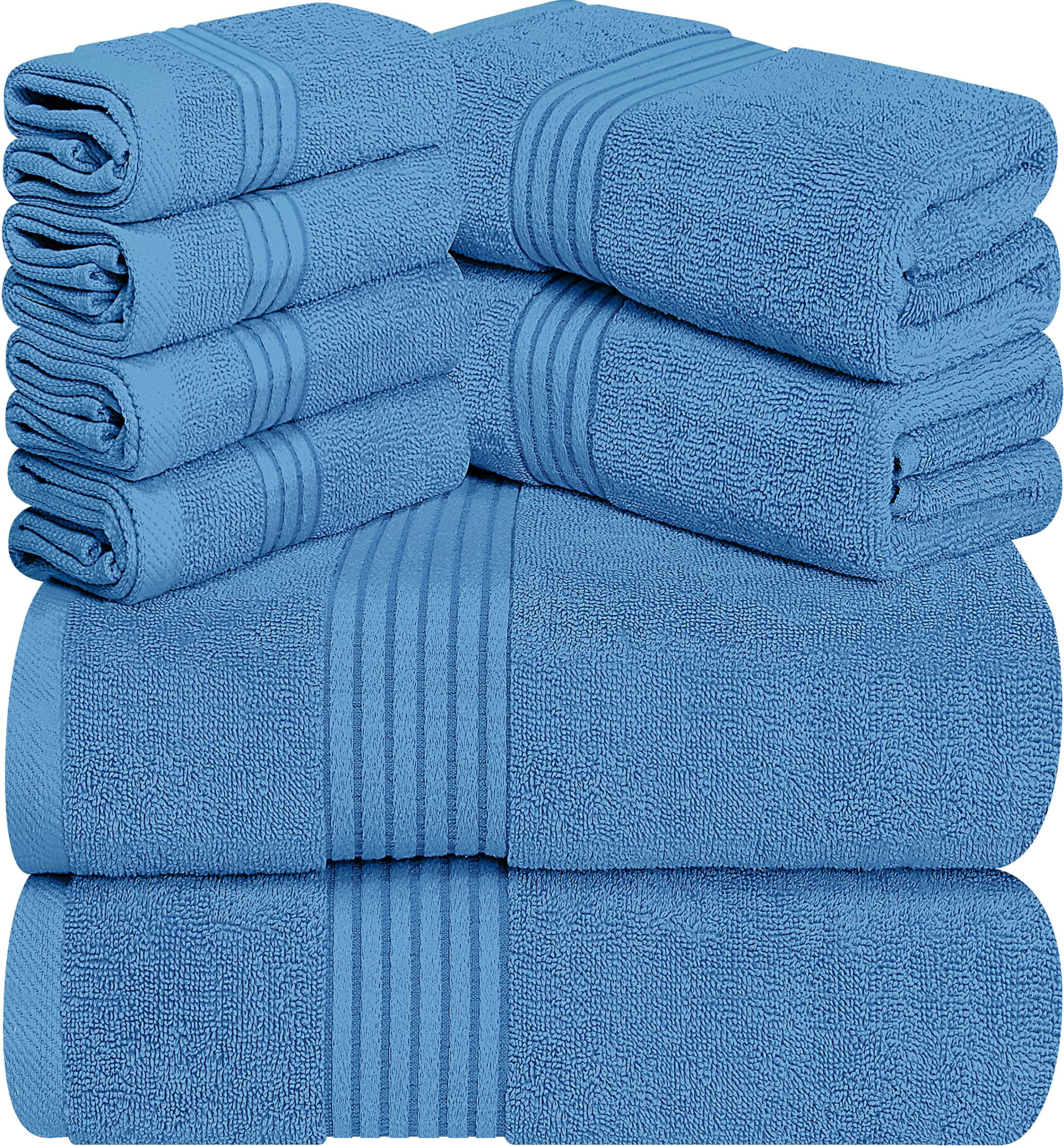 Juego De Toallas Utopia Towels, 8 Piezas, 100% Algodón Hilado En Anillos, Azul Eléctrico