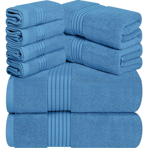 Juego de toallas Utopia Towels, 8 piezas, 100% algodón hilado en anillos, azul eléctrico