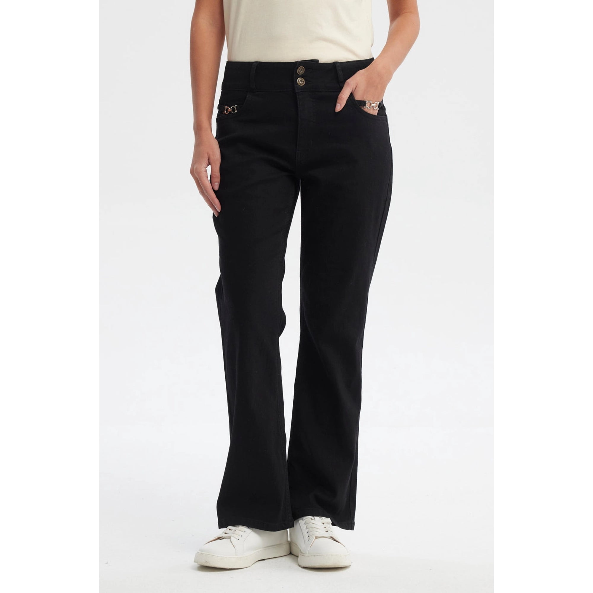 Fashionspark - Jeans Mujer Flare Tiro Alto Negro - Ll