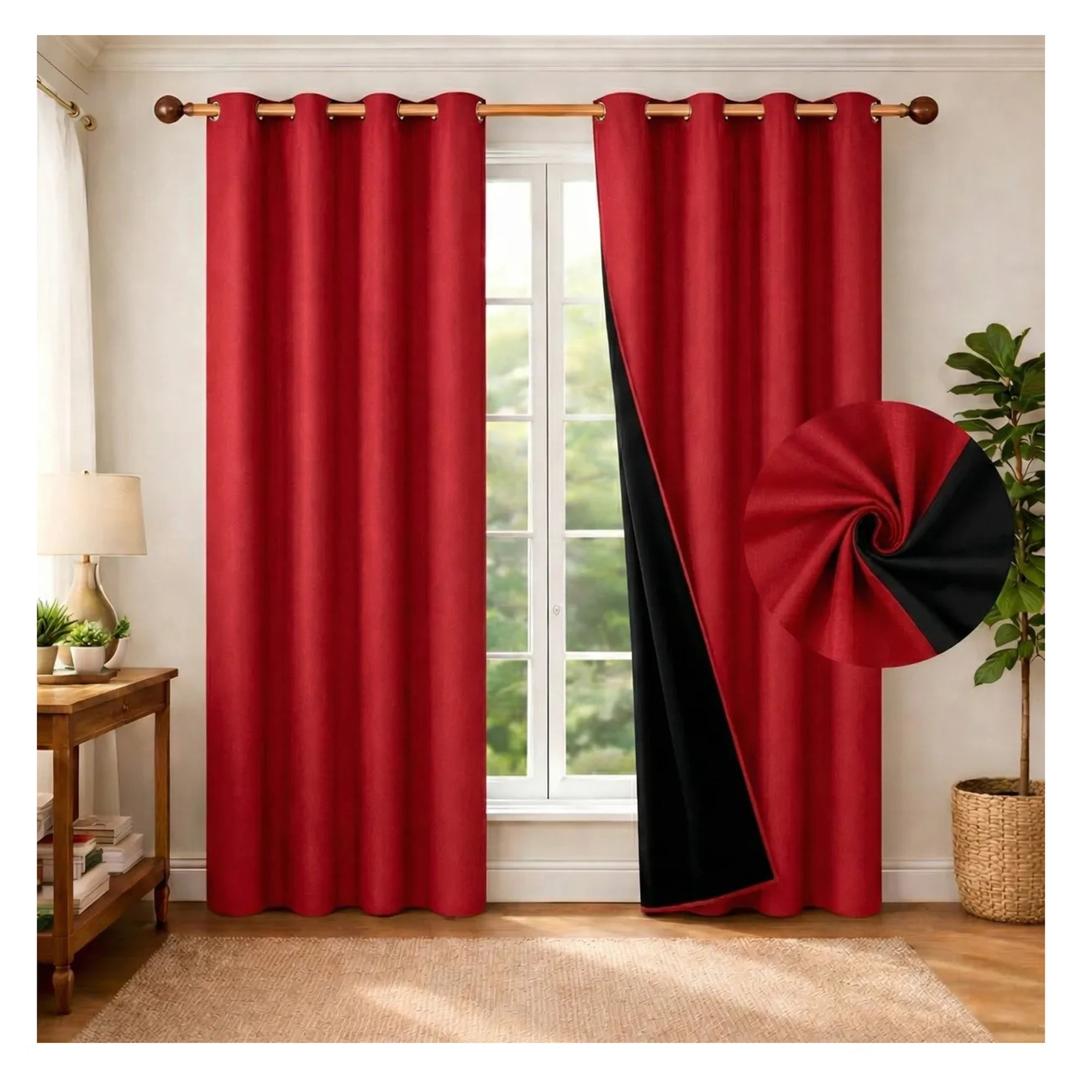 Eoland - Set X2 Cortinas 100% Blackout Termica Black Medida 241x132cm Rojo