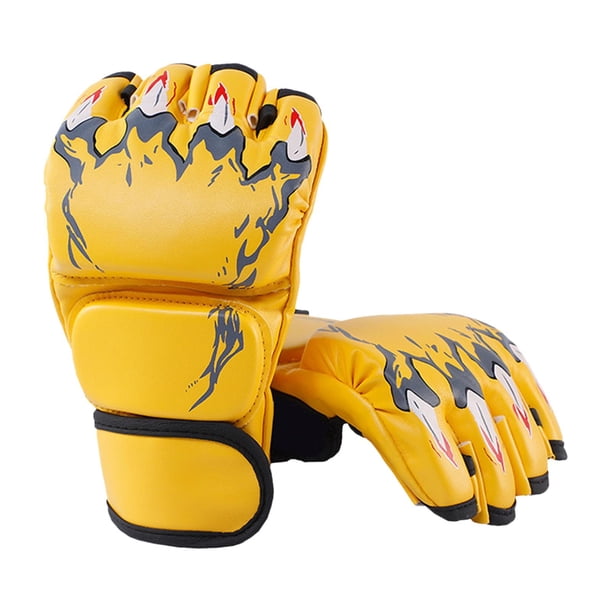 Guantes de Boxeo Mma, Protector Transpirable, Guantes Duraderos de Medio para Hombres, Mujeres, Adultos, Saco de Boxeo, Entrenamiento, Kickboxing , Garra de tigre amarillo
