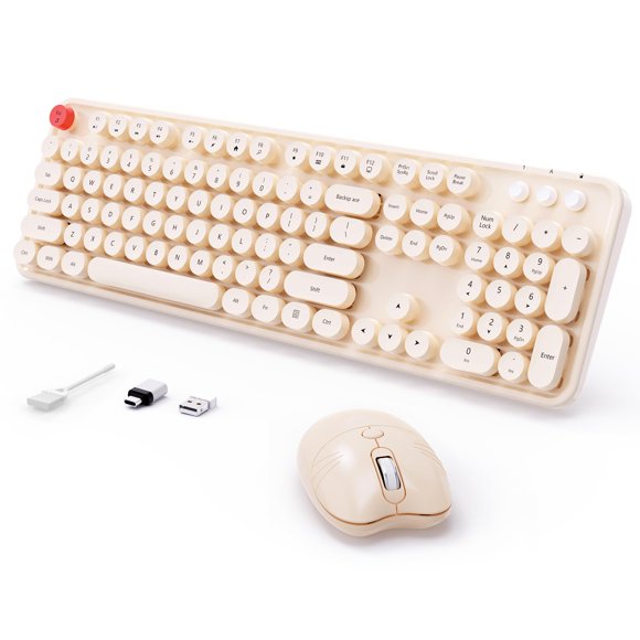 Teclado y ratón inalámbricos retro MOFII de 104 teclas negro/rojo