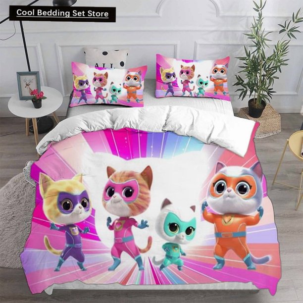 v2563 Bed Sheets Anime Super Kitties Bedding Sets Comforter Quilt Bed Cover Duvetcover Pillow Case - Pieces Sets Kids Adult Size Home Textiles 3-Piece Bedding Set (1 Duvet Cover + 2 Pillow Shams) Bed