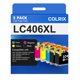 thumbnail image 1 of Cartucho de tinta COLRIX LC406XL paquete de 5 (2 negros, 1 cian, 1 magenta, 1 amarillo), 1 of 9