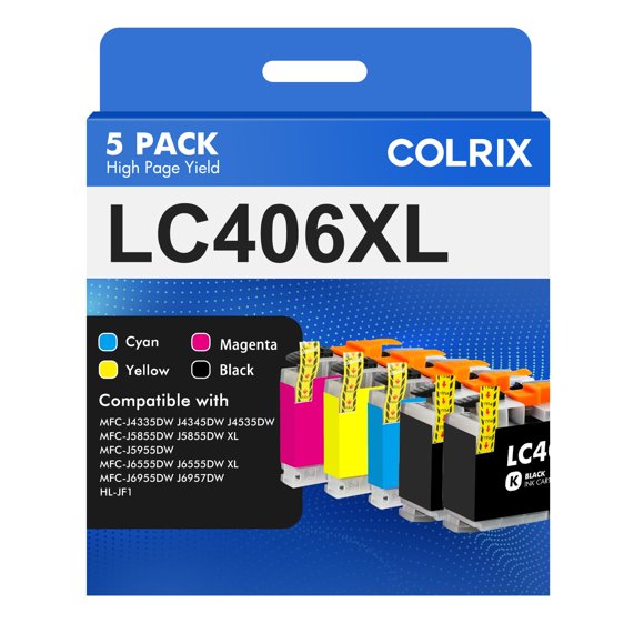 Cartucho de tinta COLRIX LC406XL paquete de 5 (2 negros, 1 cian, 1 magenta, 1 amarillo)